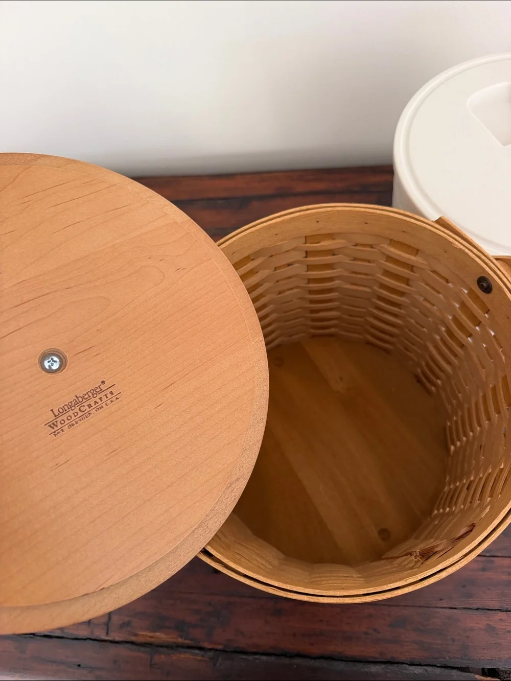 Vintage Longaberger Ice Bucket Basket With Fall Leaves Liner and Leaves Charm.